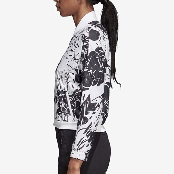 Adidas ladies Athletic Black and White Print Bomber Jacket Size XS - Picture 12 of 16